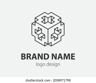 Block Logo abstract design Technology communication vector template linear style. Intelligence internet web Logotype concept icon.
