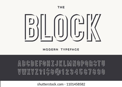 Block Modern Typeface. Alphabet Modern Typography Sans Serif Colorful Line Style For Party Poster, Printing On Fabric, T Shirt, Promotion, Decoration, Stamp, Label, Special Offer. Cool Font. 10 Eps