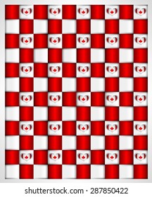 Block mosaic background Canada flag glossy heart shapes. Vector patriotic background design.