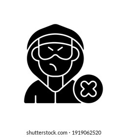 Block Or Mute Harasser Black Glyph Icon. Ban Internet Troll. Cyberbullying And Cyberharassment. Stop Anonymous Online Stalker. Silhouette Symbol On White Space. Vector Isolated Illustration