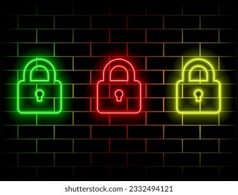 Block neon sign. Vector illustration for design website, advertising, promotion, banner. Security concept. many colors.