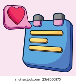 Block Note with Love Symbol Flat Design Vector Illustration
