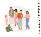 Block party abstract concept vector illustration. Neighbors having party outdoor, local food festival, line to the BBQ table, celebrate cultural diversity, residential blocks abstract metaphor.