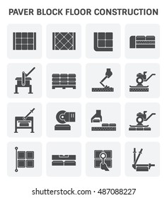 Block paving or brick paving construction and material  for creating path in garden or hardstanding outdoor and space, Outdoor decor and gardening construction work, Vector illustration icon set.