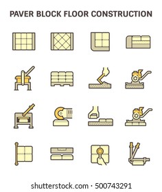 Block paving or brick paving construction and material  for creating path in garden or hardstanding outdoor and space, Outdoor decor and gardening construction work, Vector illustration icon set.