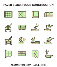 Block paving or brick paving construction and material  for creating path in garden or hardstanding outdoor and space, Outdoor decor and gardening construction work, Vector illustration icon set.