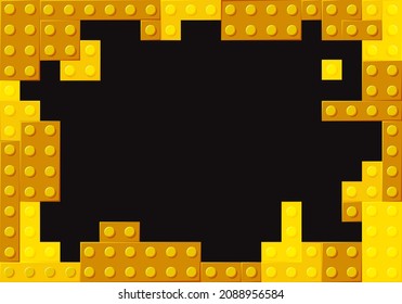 Block plastic toys background. Golden details of the designer. Different shape. Vector cartoon illustration
