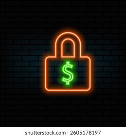 Block Price Bold Line Security Concepts Vector Icon.money. neon style..