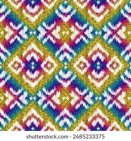 Bloquear impressão Aztec diamantes burlap textura padrão sem costura, texturizado tribal Southwestern Aztec geometrics em tecido textura vetor fundo.