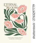 Block Print Botanical Illustration with Eternal Bloom