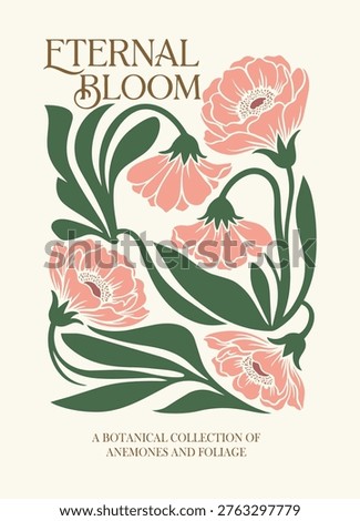 Block Print Botanical Illustration with Eternal Bloom