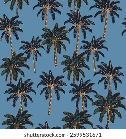 Block Print Palm Tree Seamless Pattern