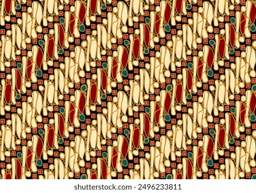 Block print seamless Indonesian batik with parang pattern motif. Hand drawing style.