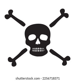 Block print vector skull and crossbones illustration. Macabre skeleton tattoo style low brow icon. 