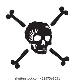 Block print vector skull and crossbones illustration. Macabre skeleton tattoo style low brow icon. 