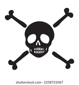 Block print vector skull and crossbones illustration. Macabre skeleton tattoo style low brow icon. 