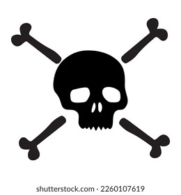 Block print vector skull and crossbones illustration. Macabre skeleton tattoo style low brow icon. 