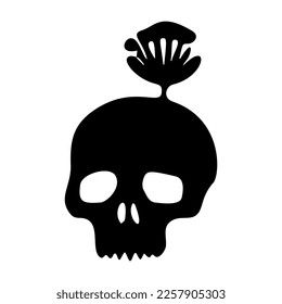 Block print vector skull isolated illustration. Macabre skeleton tattoo style low brow icon. 