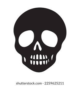 Block print vector skull isolated illustration. Macabre skeleton tattoo style low brow icon. 