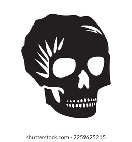 Block print vector skull isolated illustration. Macabre skeleton tattoo style low brow icon. 