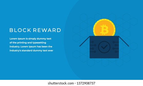Block Reward Bitcoin Landscape Banner Design Concept with Headline and Text Place.  CryptoCurrency Web banner, Infographics, Hero images for Websites and Blogs. Flat Vector illustration 
