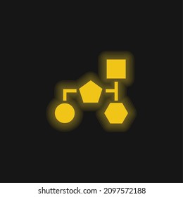 Block Scheme Of Basic Black Geometric Shapes yellow glowing neon icon