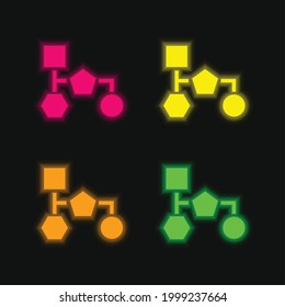 Block Scheme Of Black Geometrical Shapes four color glowing neon vector icon