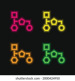 Esquema de bloques de formas geométricas Esboza el icono del vector neón brillante de cuatro colores