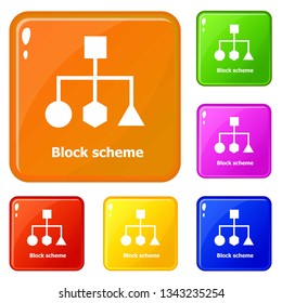 Block scheme icons set collection vector 6 color isolated on white background