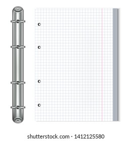 Block sheets for records and clip with rings.3D layout for business. Isolated on white background Vector illustration