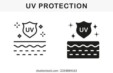 Block Solar Light and Ultraviolet Radiation Symbol Collection. Sun Shield for Protection Skin of UV Rays Line and Silhouette Black Icon Set. Skin Care and SPF Cream. Isolated Vector Illustration.