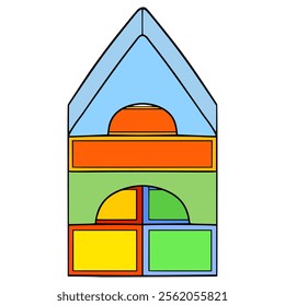 block stacking building toy illustration hand drawn isolated vector