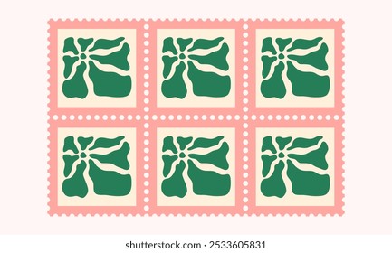 Block of stamps with groovy flower theme. Phychedelic post marks. Vector