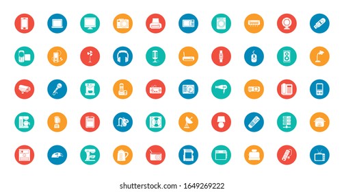 Block style icon set design, Technology appliance house home electronic equipment tool apartment interior and household theme Vector illustration