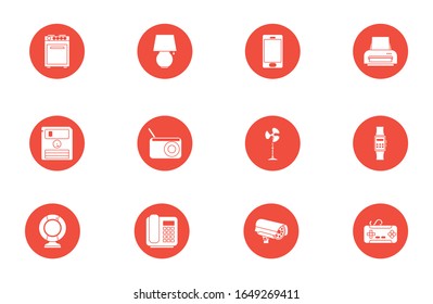 Block style icon set design, Technology appliance house home electronic equipment tool apartment interior and household theme Vector illustration