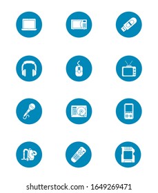 Block style icon set design, Technology appliance house home electronic equipment tool apartment interior and household theme Vector illustration