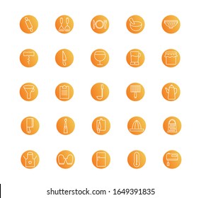 block style icon set design, Cook kitchen Eat food restaurant home menu dinner lunch cooking and meal theme Vector illustration