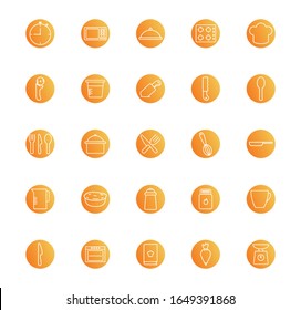 block style icon set design, Cook kitchen Eat food restaurant home menu dinner lunch cooking and meal theme Vector illustration