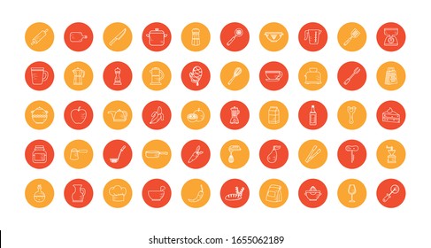 block style icon set design, Cook kitchen Eat food restaurant home menu dinner lunch cooking and meal theme Vector illustration