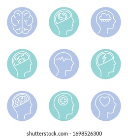 diseño de conjunto de iconos de estilo bloque, mente mental, inteligencia científica idea médica y educación tema Vector ilustración
