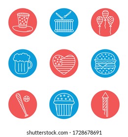 block style icon set design, Independence day united states and national theme Vector illustration