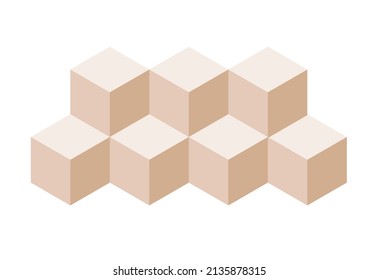 Block symbol. Beige 3d Cube set. Blockchain technology. Vector flat icon 