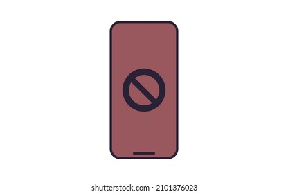 Block symbol on smartphone and forbidden sign flat vector illustration.