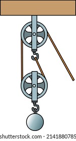 Block and tackle pulley vector illustration isolated on white background