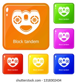 Block tandem icons set collection vector 6 color isolated on white background