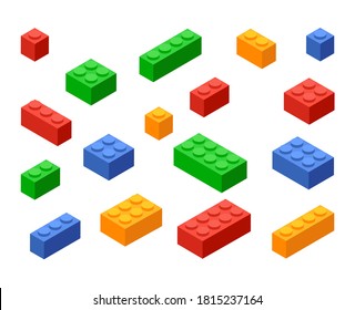 Bloquear el icono de construcción de ladrillos de juguete. Cubo de plástico de juguete de ladrillo vectorial isométrico