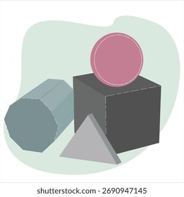 block, triangle, quadrilateral, mathematics. Basic Shapes Set Isolated 