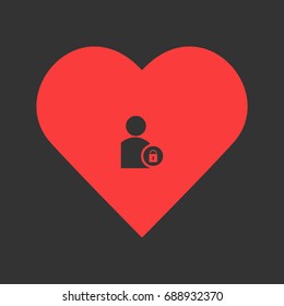 Block user icon flat. Simple pictogram on heart background. Vector illustration symbol