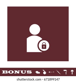 Block user icon flat. White pictogram on brown background. Vector illustration symbol and bonus icons