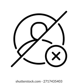 Icono de línea de usuario de bloque, símbolo de esquema para protección de privacidad, prevención de spam, prohibición de Cuenta, denegación de acceso y guardia de seguridad. Icono de signo de Vector.